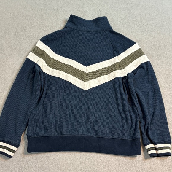 Faherty Legend Lounge Track Jacket Navy Blue Chevron Stripe Full Zip Women M - Picture 3 of 10